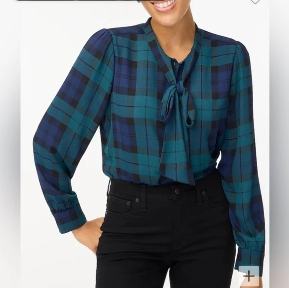 J. Crew Womens Blue/Green Plaid Blouse - Picture 4 of 10